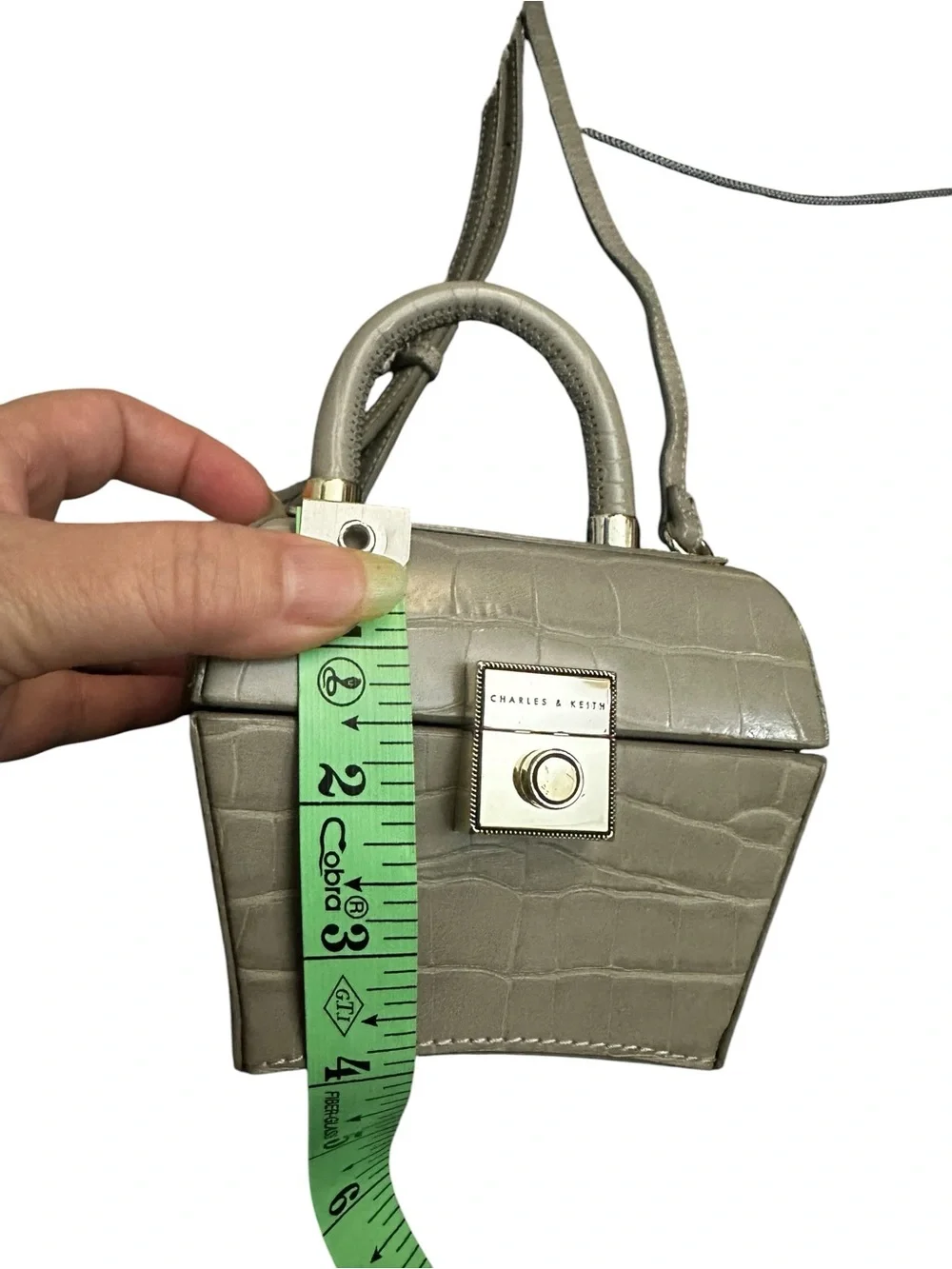 Charles & Keith Sculptural croc embossed Mini Crossbody Bag Gray Rare